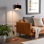 Black Lampshade And Copper Base Floor Lamp