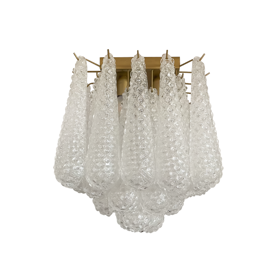 Crystal chandelier with multiple hanging clear glass elements on a white background - QianLai Lighting Fixtures Online Store