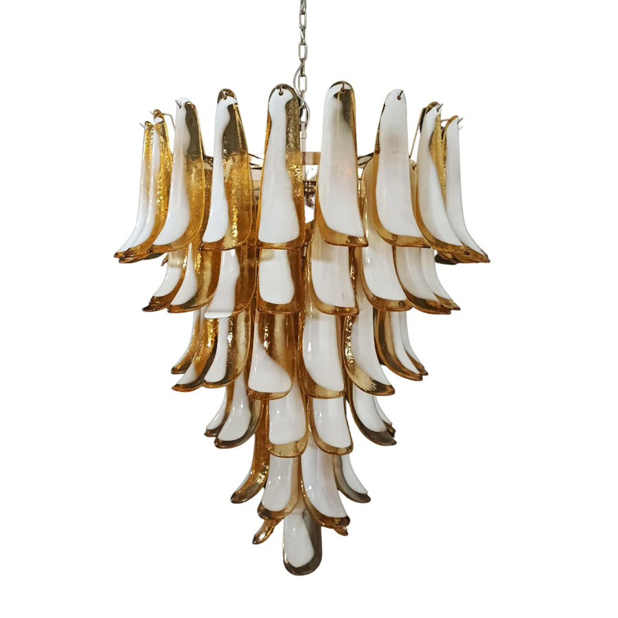 Amber and white glass petal chandelier 31" featuring luxe lighting design | QianLai Lighting Fixtures Online Store