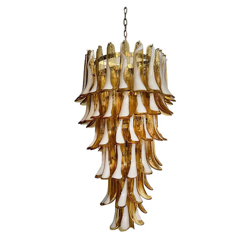 Amber and transparent glass petal chandelier 23" with luxury lighting | QianLai Lighting Fixtures Online Store