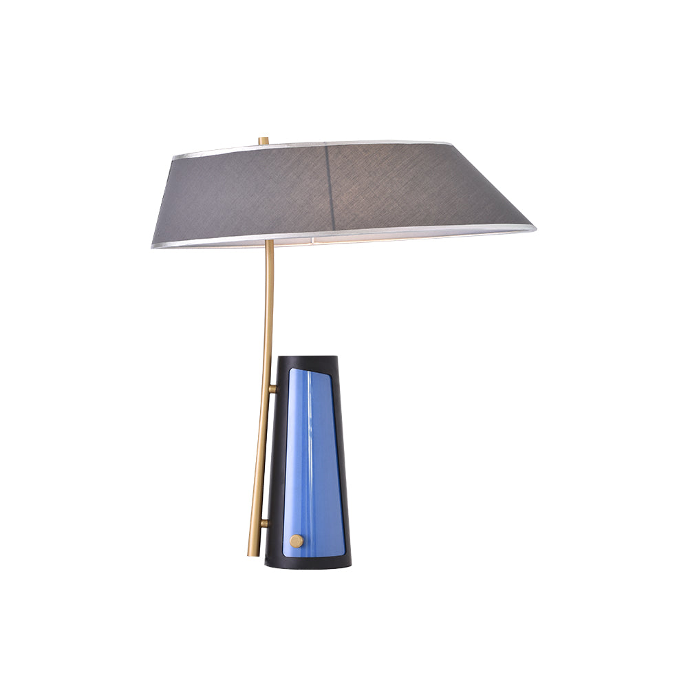 Grey Lampshade And Blue Base Lamp