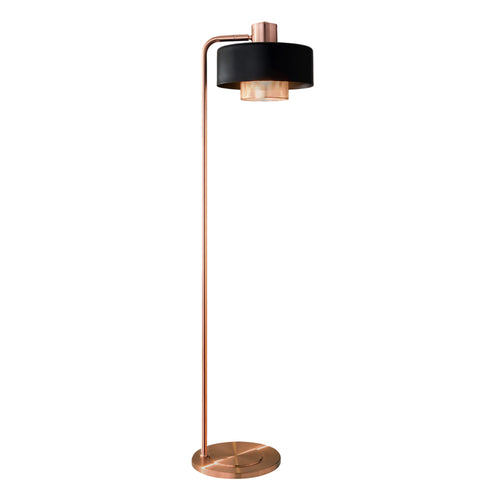 Black Lampshade And Copper Base Floor Lamp