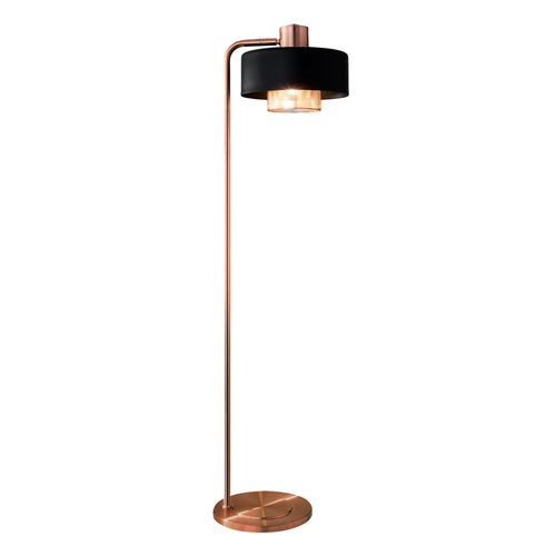 Black Lampshade And Copper Base Floor Lamp