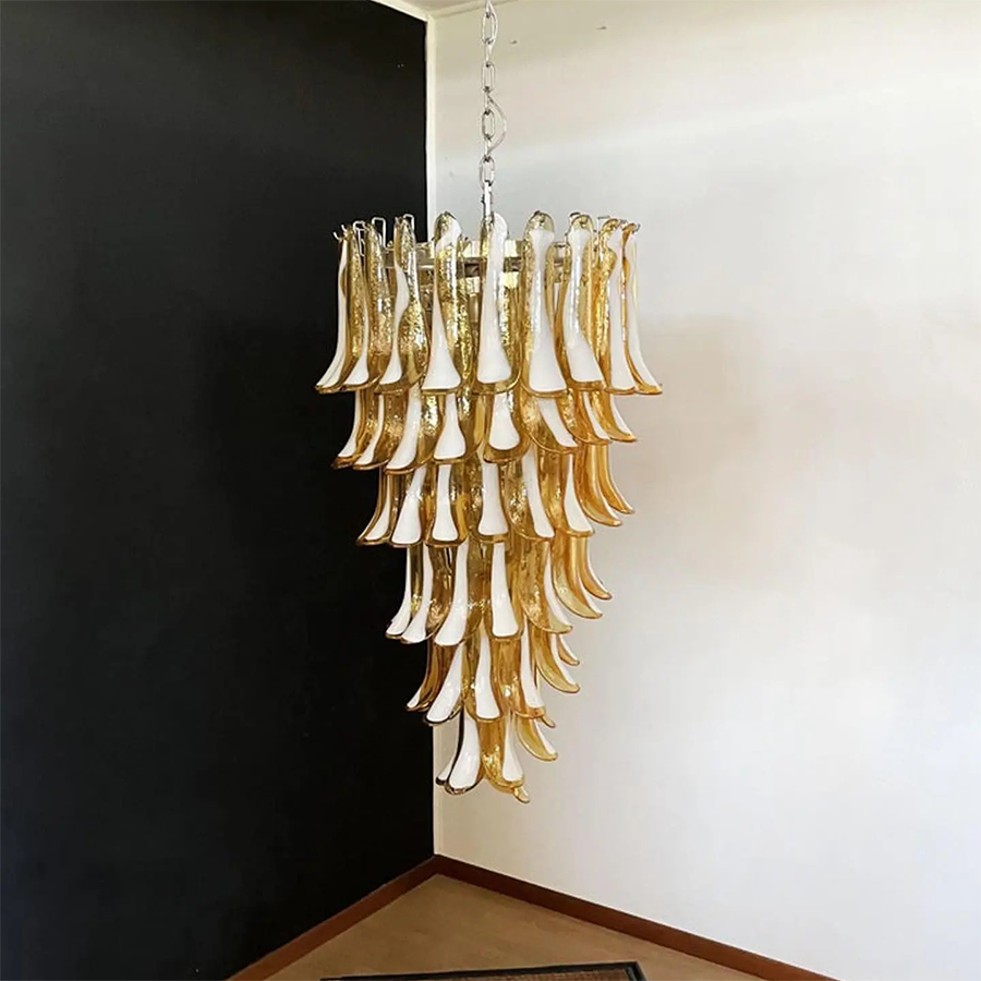 Handmade glass chandelier with amber and clear petals for elegant décor | QianLai Lighting Fixtures Online Store
