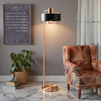 Black Lampshade And Copper Base Floor Lamp