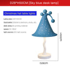 Sky blue Christmas hat table lamp with dimensions and product details  - QianLai Lighting Fixtures Store
