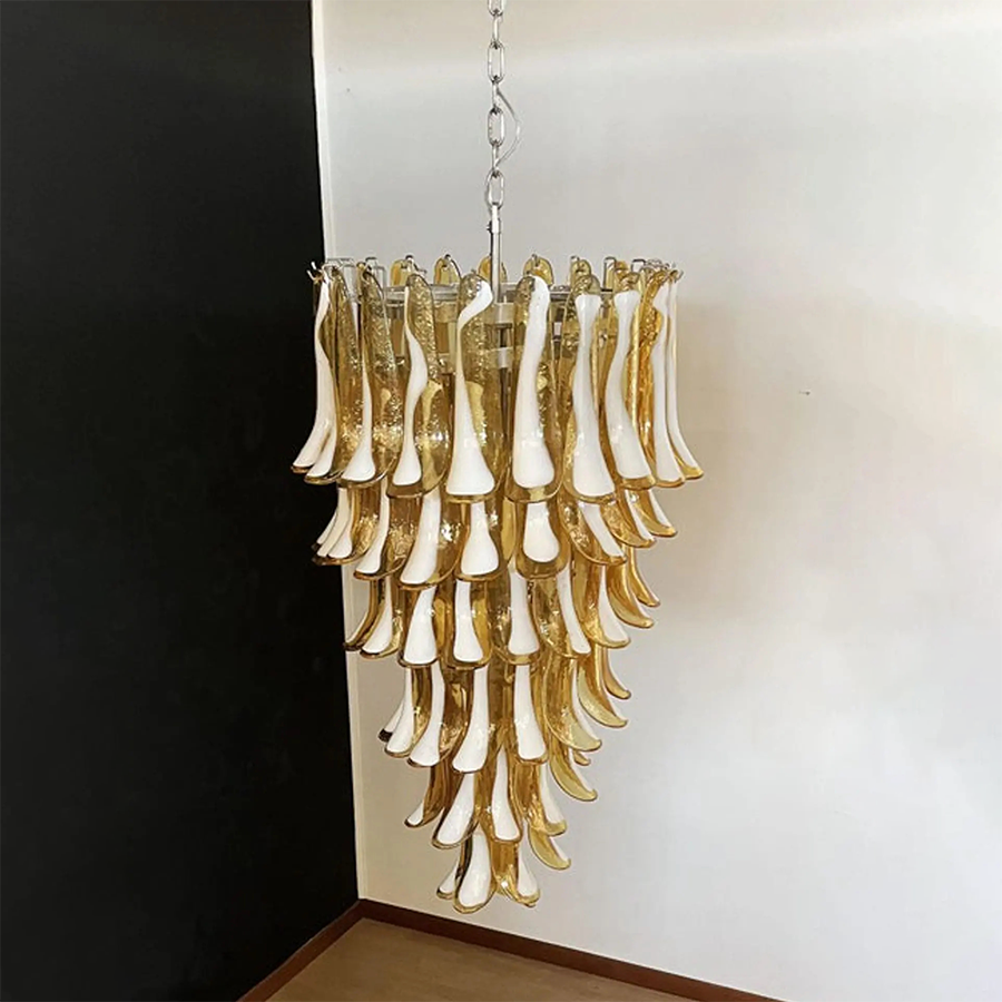 Handmade glass chandelier with amber and clear petals for elegant décor | QianLai Lighting Fixtures Online Store