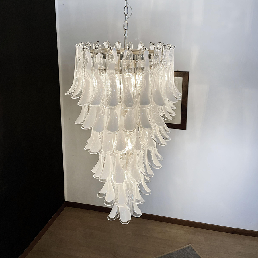 Elegant clear glass chandelier with layered petals for modern spaces | QianLai Lighting Fixtures Online Store