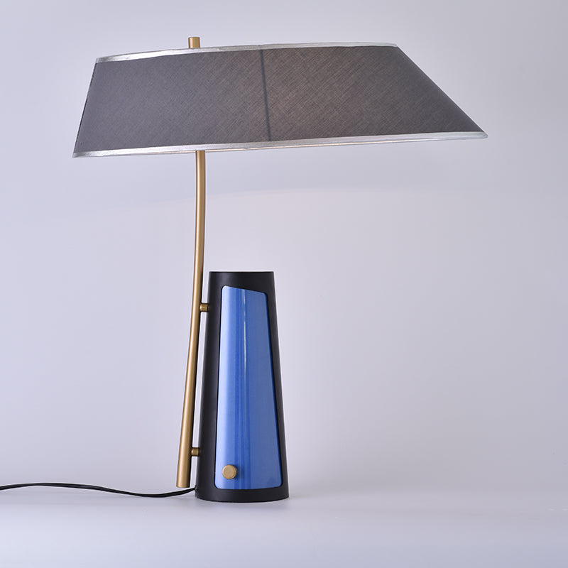 Grey Lampshade And Blue Base Lamp