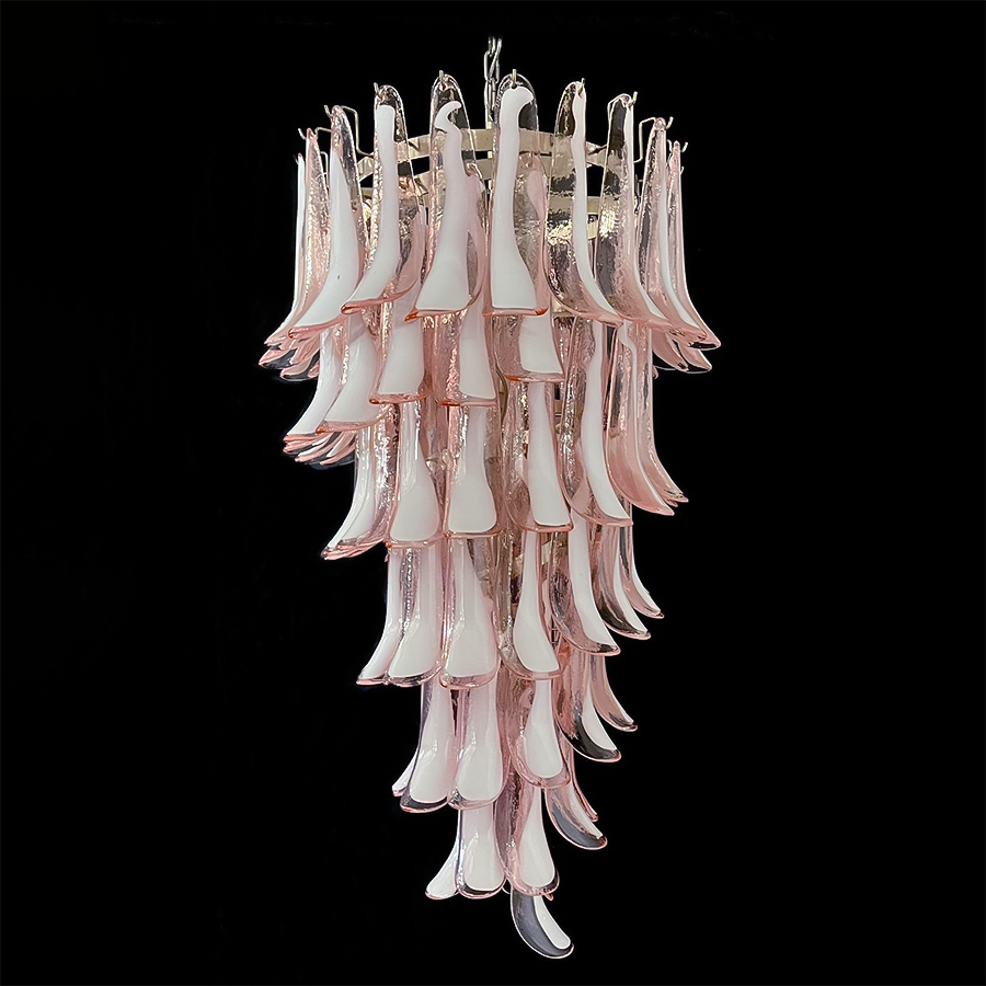 Artistic chandelier with pink and transparent glass petals, luxury pendant light | QianLai Lighting Fixtures Online Store
