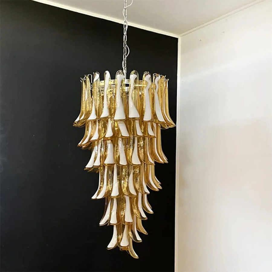 Amber and transparent glass petal chandelier 23" with luxury lighting | QianLai Lighting Fixtures Online Store