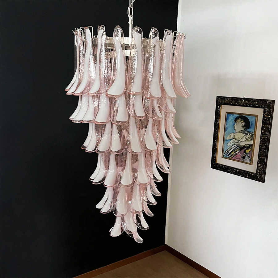 Modern pink and clear glass petal chandelier for upscale lighting fixtures | QianLai Lighting Fixtures Online Store