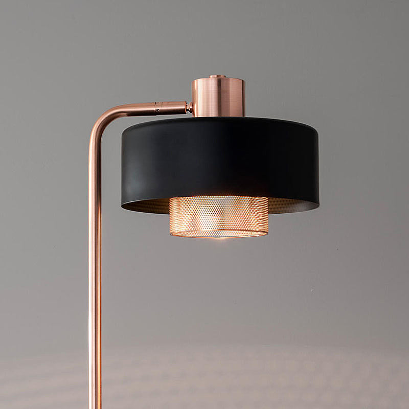Black Lampshade And Copper Base Floor Lamp