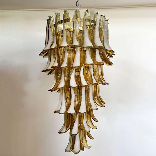 Amber and transparent glass petal chandelier 23" with luxury lighting | QianLai Lighting Fixtures Online Store