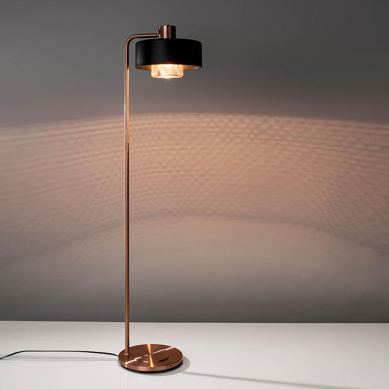 Black Lampshade And Copper Base Floor Lamp