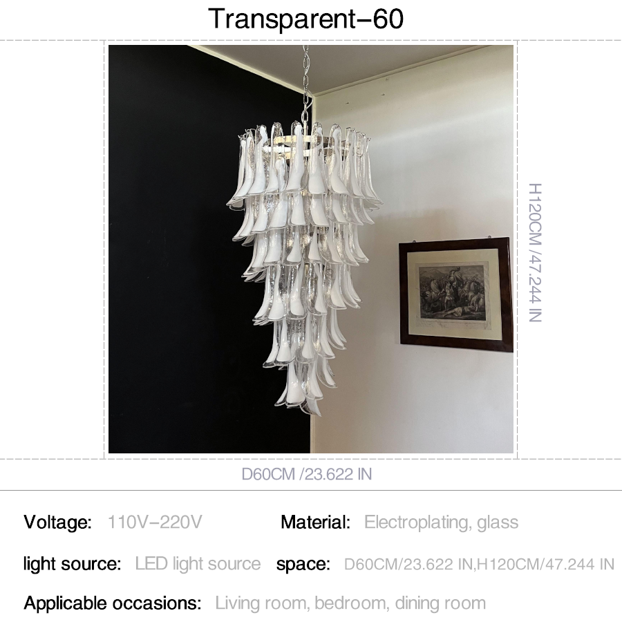 Handmade glass chandelier with transparent petals and luxury pendant lights | QianLai Lighting Fixtures Online Store