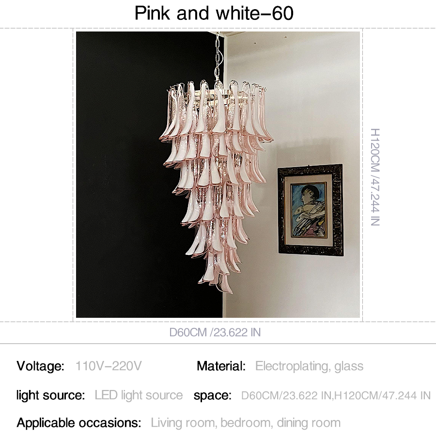 Modern pink and clear glass petal chandelier for upscale lighting fixtures | QianLai Lighting Fixtures Online Store